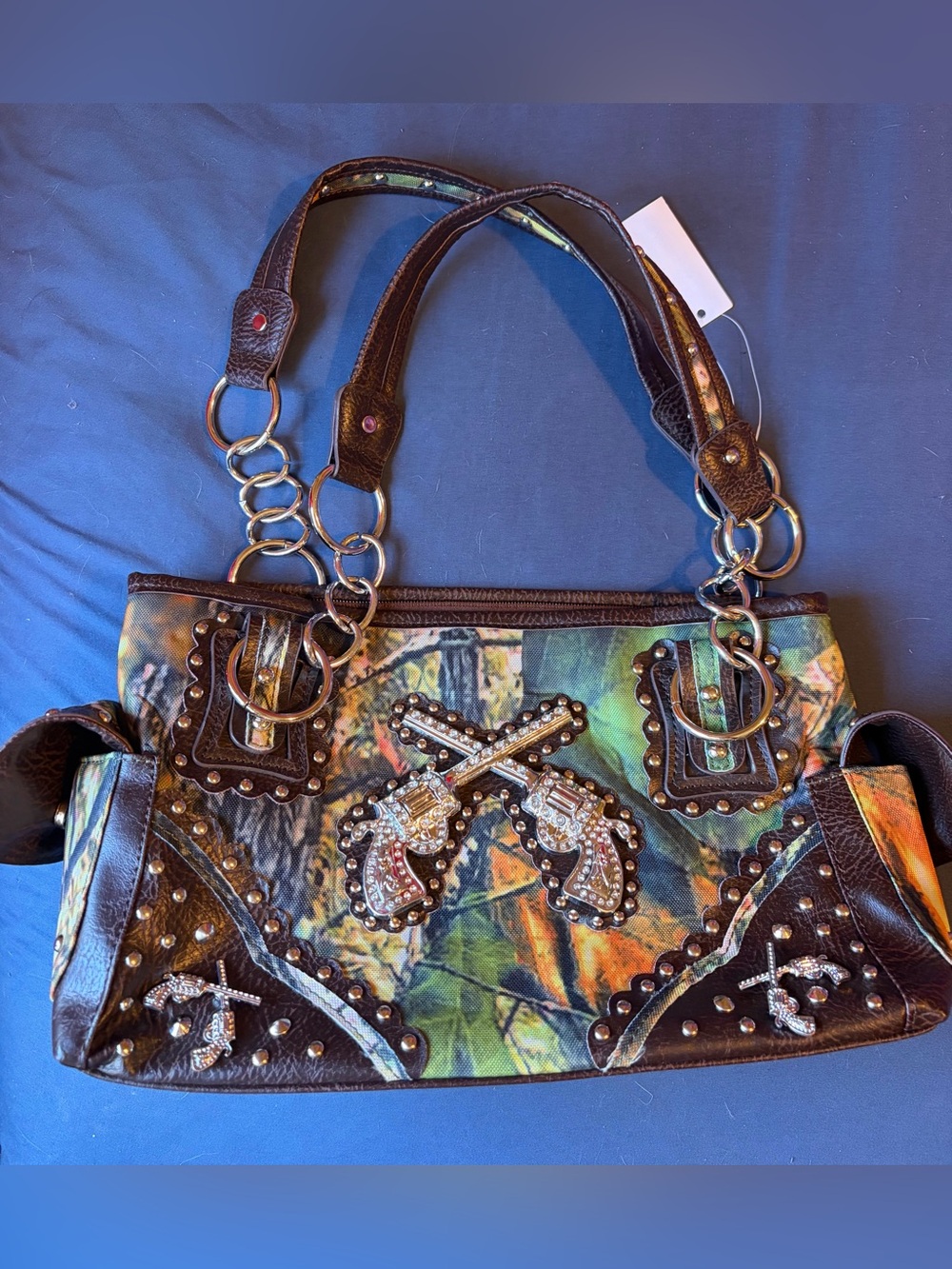 Women’s Brown Camouflage western Y2K Embellished Shoulder Bag